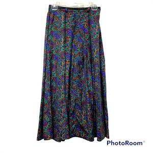 Vintage 70s Boho SILK Paisley DIANE GILMAN Long Maxi Skirt Size Small